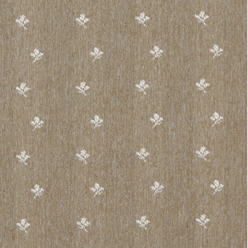 Light Brown And Ivory Mini Flowers Country Tweed Upholstery Fabric By The Yard