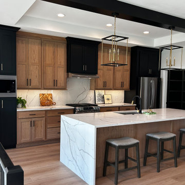 White Oak and Black Split Foyer Modern Kitchen