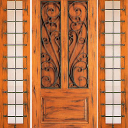 Prehung Door with Two Sidelites, Exterior, Knotty Alder 3-Panel - Front Doors