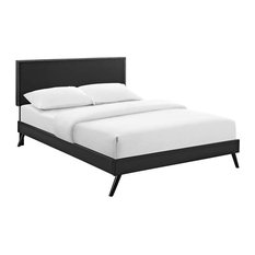 76 in. Fine Vinyl Upholstery Platform Bed in Black (Queen: 83.5 in.L x 63.5 in.W