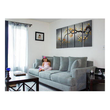 Green Sofa w/ Loose Pillows and Tree Painting | The Sofa Company