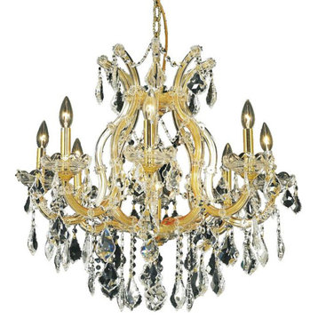 Elegant Maria Theresa Dining Room Light, Gold Finish With Royal Cut Crystal