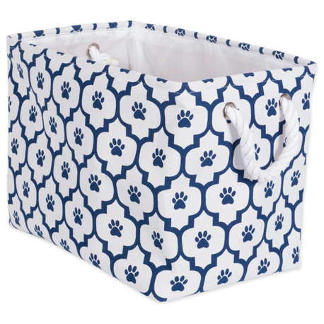 DII Polyester Pet Bin Paw Lattice Navy Rectangle Small