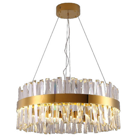 Gold/Chrome Round Crystal led Chandelier for hall, living room, bedroom, Gold, 39.4"