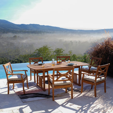 Abbington Teak 7 Piece Outdoor Dining Set with Beige Seatpad