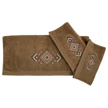 Sedona Embroidered Aztec Towel Set, Mocha, 3 Piece