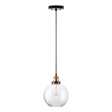 Primo Pendant With Clear Glass Shade, LED Bulb, Antique Brass