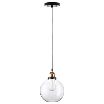 Primo Pendant With Clear Glass Shade, LED Bulb, Antique Brass