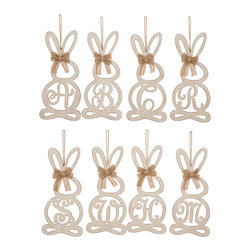 Glitzhome - Handcrafted Wooden Monogram Letter Bunny Wall Hanging Sign - Wall Letters