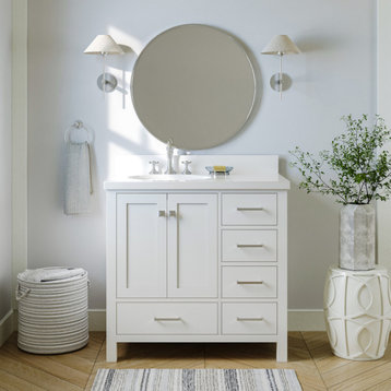 ARIEL Cambridge 36" Left Offset Single Sink Bathroom Vanity Base White