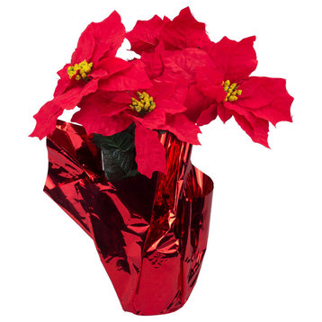 Poinsettia Flowers In Gold Pot