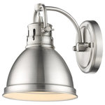 Golden Lighting - Duncan 1-Light Vanity Fixture, Pewter, Pewter/Pewter - Transform the look of your room with this classic, vintage-inspired fixture by Golden Lighting. Golden Lighting's Duncan collection is contemporary style with an industrial feel. The collection features a variety of simple, traditional silhouettes that are a nod to a bygone era. A variety of plated and painted metal shade finishes are offered in combination with durable Aged Brass, Chrome or Pewter fixture bodies. Rubbed Bronze fixtures are paired with Rubbed Bronze shades. This 1 light bath vanity is UL approved for use in a bathroom, but also works perfectly in a kitchen or hallway. The style is perfect for modern or contemporary home decors.