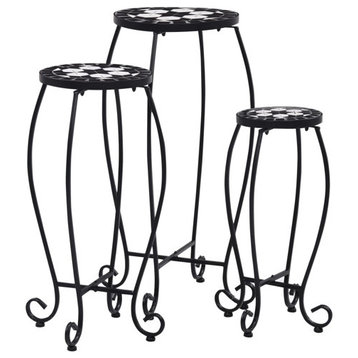 vidaXL Table 3 Pcs Flower Pot Stand for Living Room Black and White Ceramic