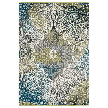 Safavieh Watercolor Collection WTC672 Rug, Ivory/Peacock Blue, 4' X 6'