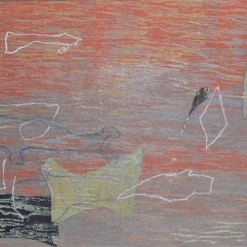 Small painting/assemblages, paper and paint on wood