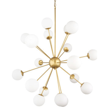 Barbara Brushed Gold Metal With Frosted Glass Globes 18-Light Chandelier