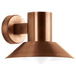 BEGA North America - BOOM Collection - LED Copper Wall Luminaire with Directed Light, Large - BOOM31060: Unique, stylish copper luminaire designed to illuminate and accent residences and courtyard. Designed for exterior locations this luminaire utilizes a copper housing, a three-ply opal glass diffuser, and modern LED technology to create a fixture with unmatched aesthetics, quality, and performance. Whether as individual luminaires or arranged in groups, the expressive and clear shape of these luminaires makes them suitable for a host of lighting tasks in modern architectural lighting. Designed for installation directly to a standard 4" octagonal wiring box. Natural copper finish. To avoid fingerprints on the luminaire use enclosed protective gloves during installation. The luminaire parts made of solid copper are delivered with the metal??s natural surface color. Time and weather factors will create the natural patina of copper. CSA certified to US and Canadian standards. Suitable for wet locations. Integral 120-277V electronic LED driver, 0-10V dimming. LED included. 6.3W LED.
