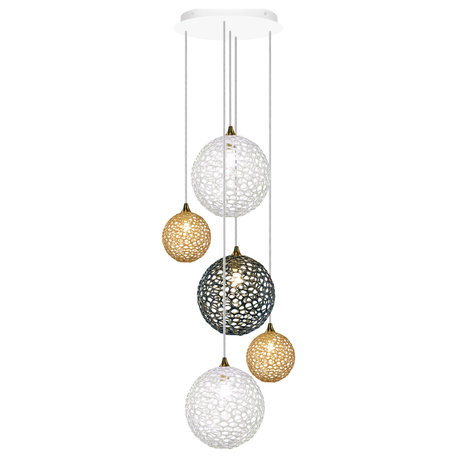 Napa 5 Pendants Blown Glass Chandelier, White, 60"