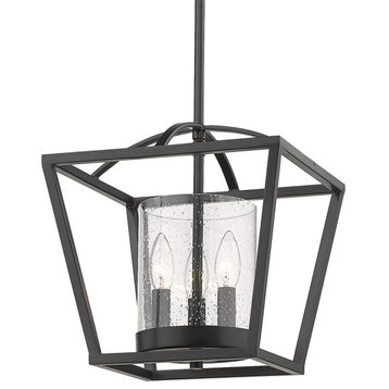 Mercer Mini Chandelier, Matte Black With Matte Black accents and Seeded Glass