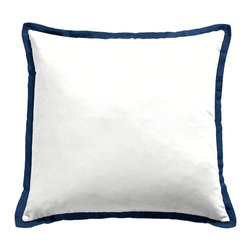White Outdoor Pillow with Navy Flange - Outdoor Cushions And Pillows