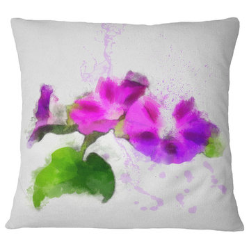 Stem of Convolvulus Flower Drawing Floral Throw Pillow, 18"x18"