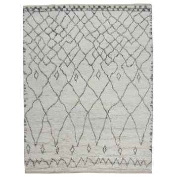 Moroccan Beni Ourain Berber Weave Rug, White, 8'3"x10'9"