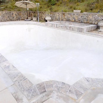 Silver Travertine Pool Coping, Tile and Spa Remodel