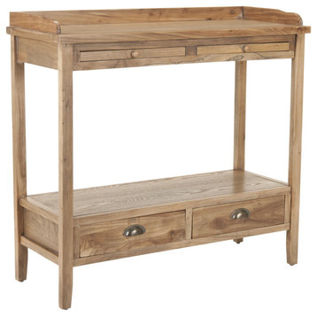 Classic Console Table, Raised Top With 2 Drawers & Pull Out Trays, Oak