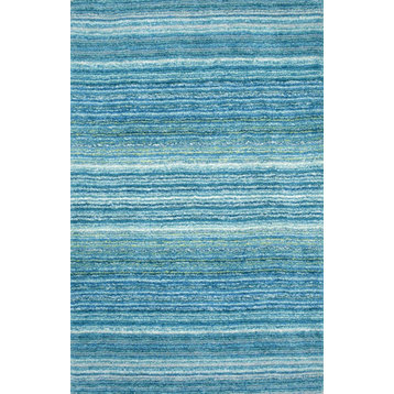 Hand-Tufted Striped Shaggy Plush Shag Rug, Sky Blue, 5'x8'
