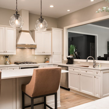 White-Cream Kitchen Remodel with Shiplap & Rustic Beams