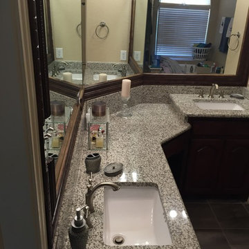 Cabinet Refinishing, Master Bath Granite Countertop, Custom Wood Mirror Frame