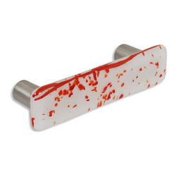 CKP - Art Glass Pull, Red Confetti, Dull Brushed Nickel Base - Cabinet And Drawer Handle Pulls