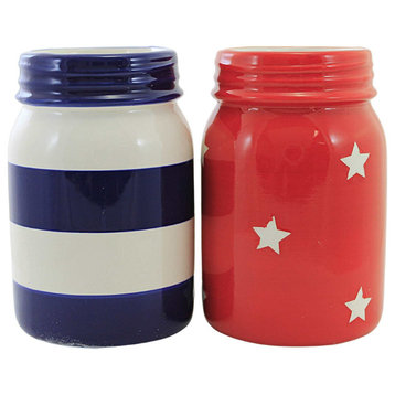 Transpac Mason Jar Container Stars Stripes Red White Blue