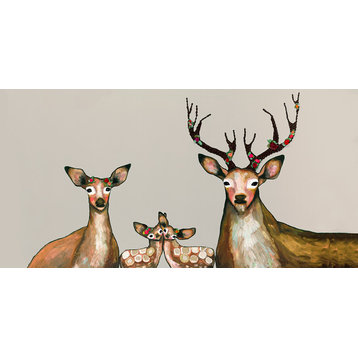 "Flower Deer Family on Cream" Canvas Wall Art by Eli Halpin, 24"x12"