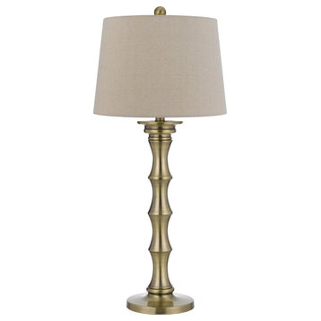 Benzara BM282156 32" Accent Table Lamp Set of 2, Turned Pedestal, Antique Brass