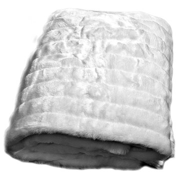 Channel Mink Throw Blanket, Fur Lined, Snow White, 4'x5'