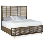 Hooker Furniture - Sundance King Rattan Bed - Crafted of Pecan Veneers, Cane, Raffia and hand-tied Jute Rope, the Sundance King Rattan Bed epitomizes a relaxed California casual lifestyle. The signature bed is finished in a rich dynamic brown finish called Cliffside with light burnishing on the edges. Includes the headboard, footboard and rails.