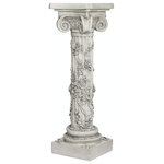 Design Toscano - Rose Garland Sculptural Pedestal - Our Toscano-exclusive pedestal, originally designed to grace the luxurious rooms of an English manor, whispers pure elegance. The simple Doric style is embellished with an intricately hand-carved and lifelike garland of roses before it is cast in quality designer resin with a faux stone finish. At almost three feet high, it's exquisite when displayed alone, yet also beautiful holding your favorite work of art in home or garden.