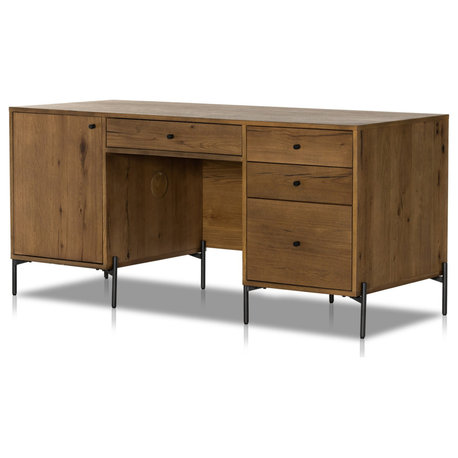 Eaton Executive Desk Amber Oak Resin, Dark Gunmetal