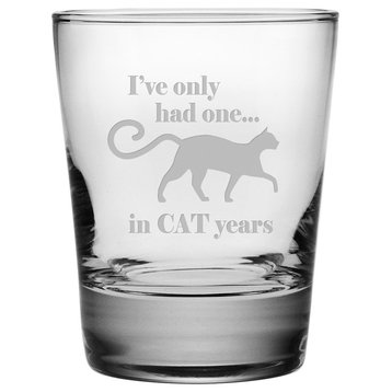 "In Cat Years" Double Old Fashioned Glasses, Set of 4