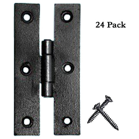 Black Wrought Iron H Flush Door Cabinet Hinge 3" L Mounting Hardware Pack of 24