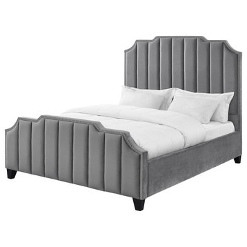 Inspired Home Zaida Bed, Velvet Upholstered, Gray, King