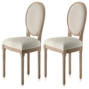 Farmhouse Dining Chairs Set of 2, with Round Back and Solid Wood Legs, Beige
