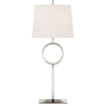 Simone Buffet Lamp, 1-Light, Polished Nickel, Linen Rectangle Shade, 33"H