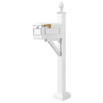 Westhaven System With Lewiston Mailbox, Square Collar, Pineapple Finial, White
