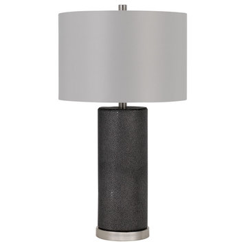 27" Ceramic Table Lamp, Black Leathrette