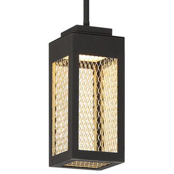 Eurofase Lighting 35928 Coop 5"W LED Cage Mini Pendant - Sand Black / Gold