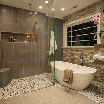 An Award Winning Oasis Master Bathroom Styled in Stone in Chantilly VA