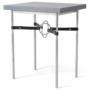 Equus Wood Top Side Table, Sterling Finish, Sterling Accents, Black Leather, Gray Maple Wood Top