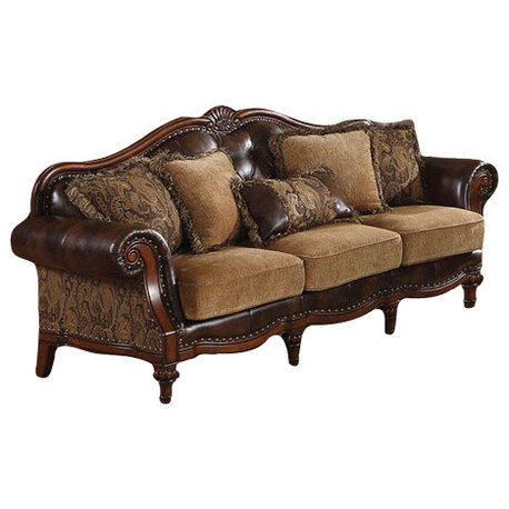 Acme Dreena Traditional Bonded Leather and Chenille Sofa
